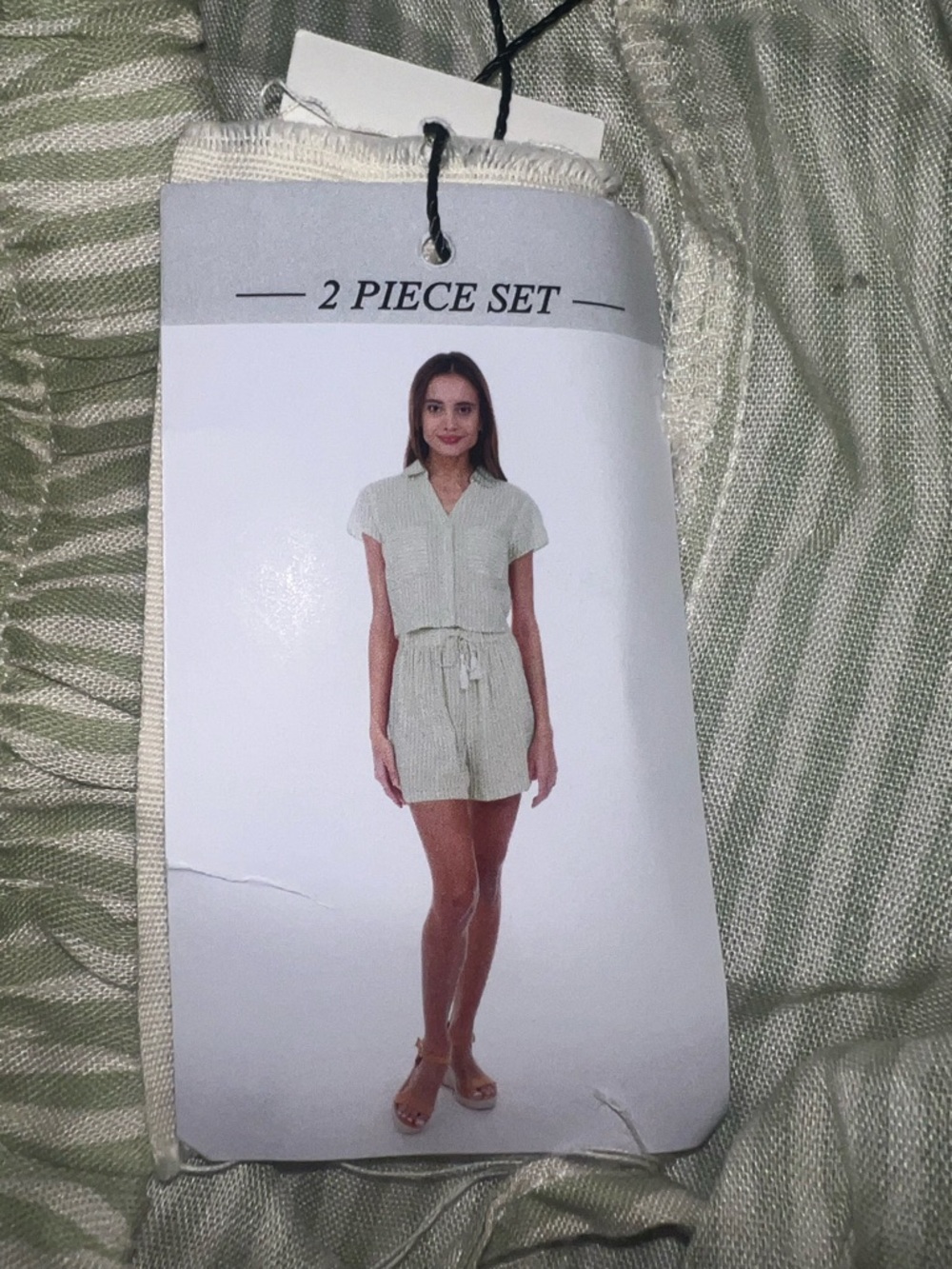 2-Piece Women's Shorts Set in Light Green - Short Sleeve Top & Drawstring Shorts